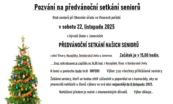Pozvání na PŘEDVÁNOČNÍ SETKÁNÍ NAŠICH SENIORŮ