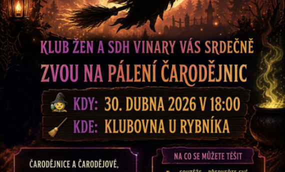 Pozvánka na pálení čarodějnic ve Vinarech
