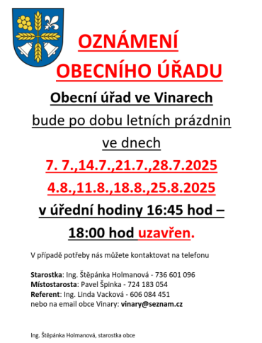 OZNÁMENÍ OBECNÍHO ÚŘADU