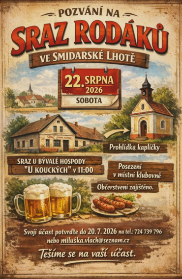 Pozvánka na sraz rodáků ve Smidarské Lhotě