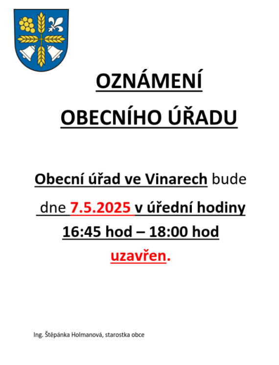 Uzavření Obecního úřadu Vinary