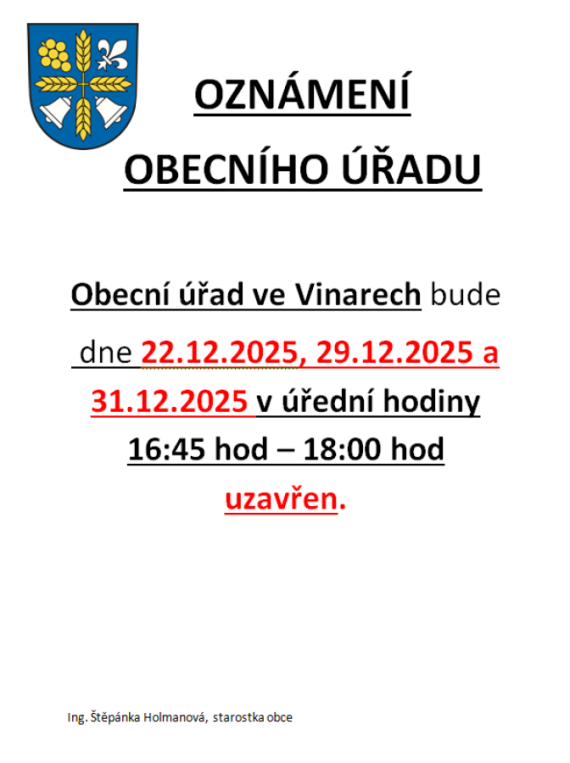 Uzavření Obecního úřadu Vinary