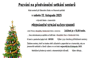 Pozvání na PŘEDVÁNOČNÍ SETKÁNÍ NAŠICH SENIORŮ