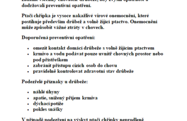 Upozornění pro občany na ptačí chřipku