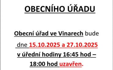 Oznámení o uzavření Obecního úřadu